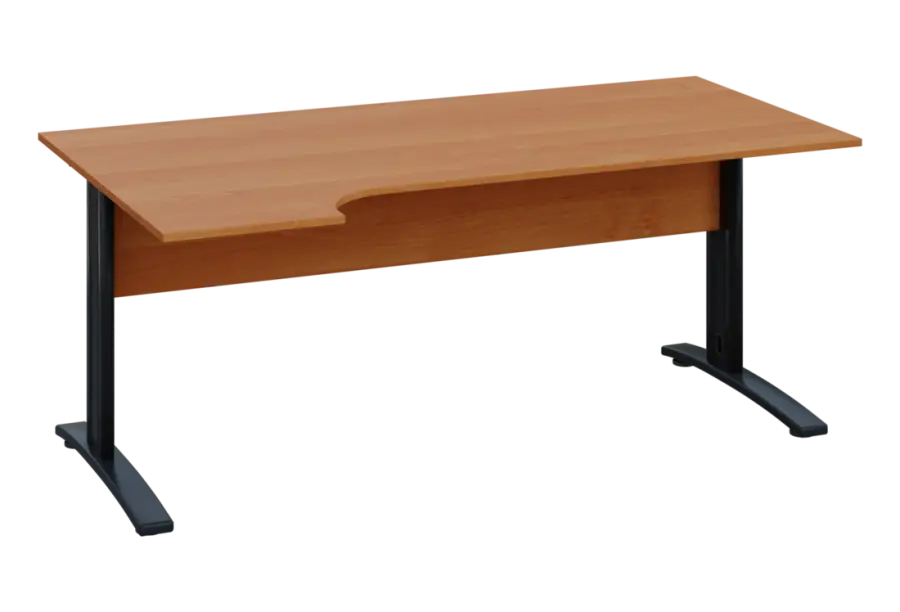 ERK 28 - 184 stůl kancelářský, rohový, levý, kovová podnož černá, deska 25 mm, široký 1800 mm, olše jantar